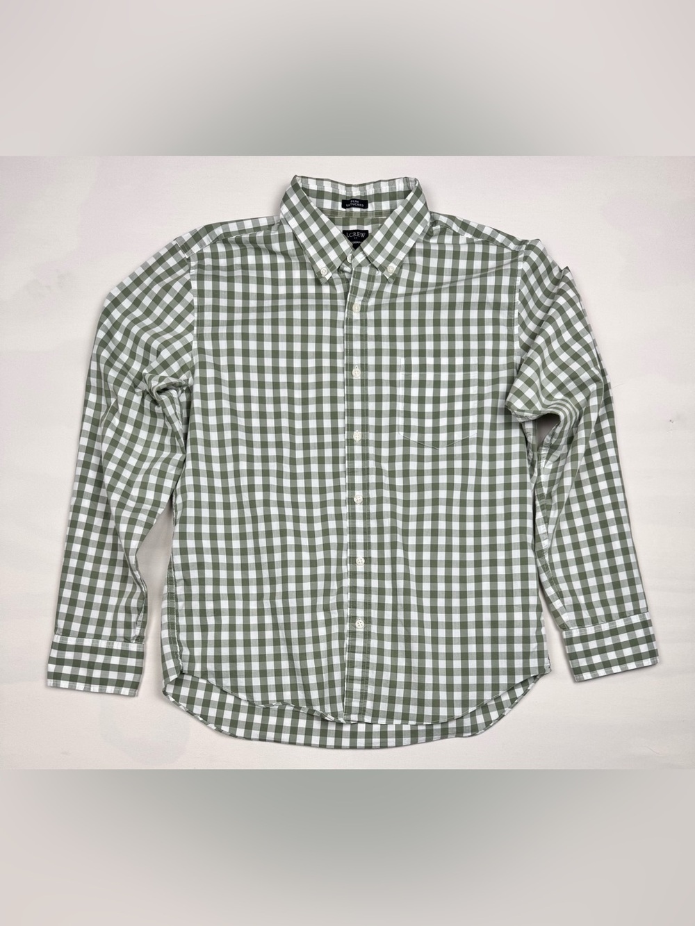 J.Crew Performance Slim Untucked Button Down Green White Plaid Mens L